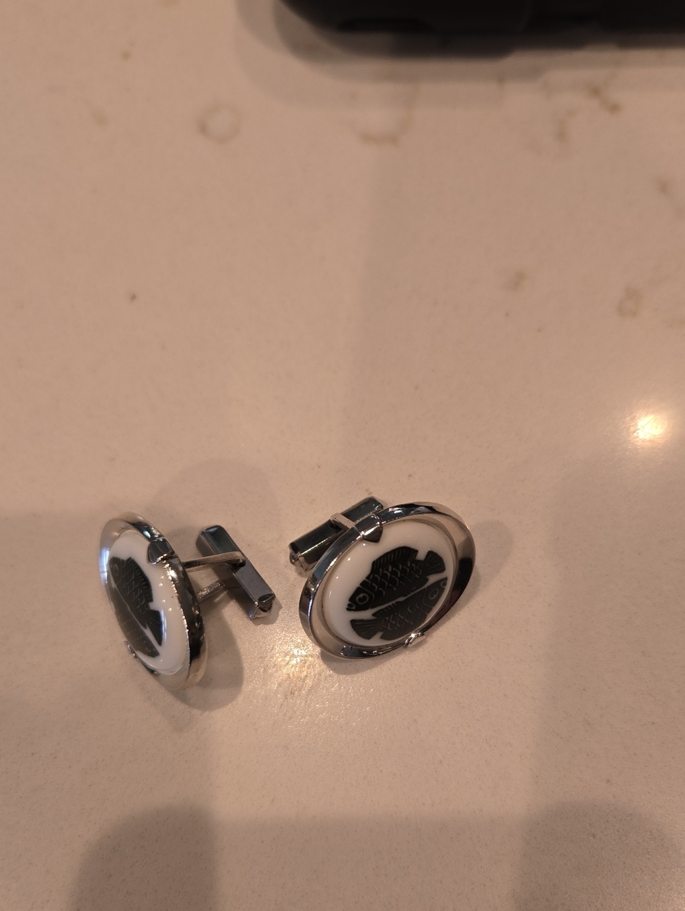 Sterlin Silver and White Fish Motif Cufflinks for Men